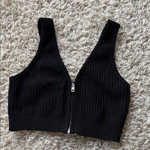rag & bone Black Ribbed Knit Bartlett Top with Zip Detail